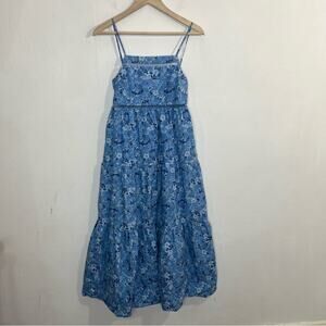 The Westside California Inspired Tank Top Maxi Blue Floral Cotton Dress Size XS